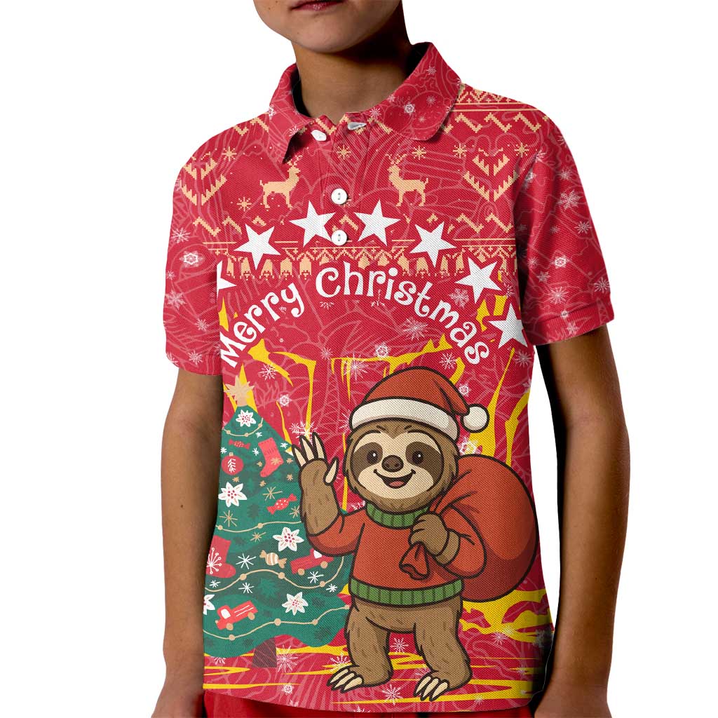 Venezuela Christmas Kid Polo Shirt with Santa Sloth Christmas Tree Stars and Red Festive - Wonder Print Shop
