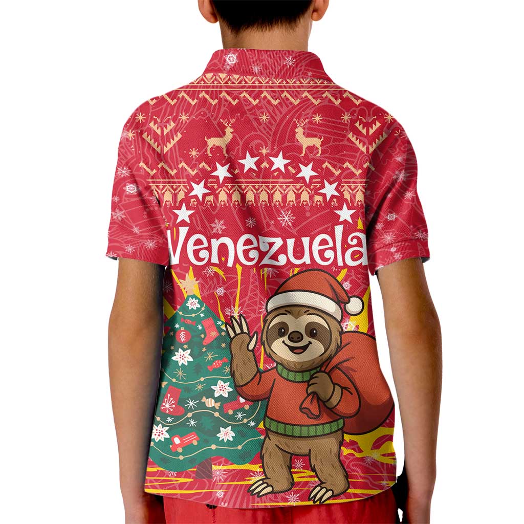 Venezuela Christmas Kid Polo Shirt with Santa Sloth Christmas Tree Stars and Red Festive - Wonder Print Shop