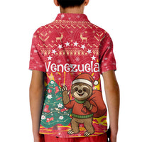 Venezuela Christmas Kid Polo Shirt with Santa Sloth Christmas Tree Stars and Red Festive - Wonder Print Shop