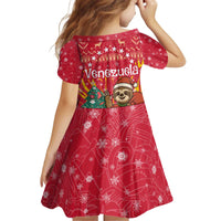 Venezuela Christmas Kid Short Sleeve Dress with Santa Sloth Christmas Tree Stars and Red Festive - Wonder Print Shop