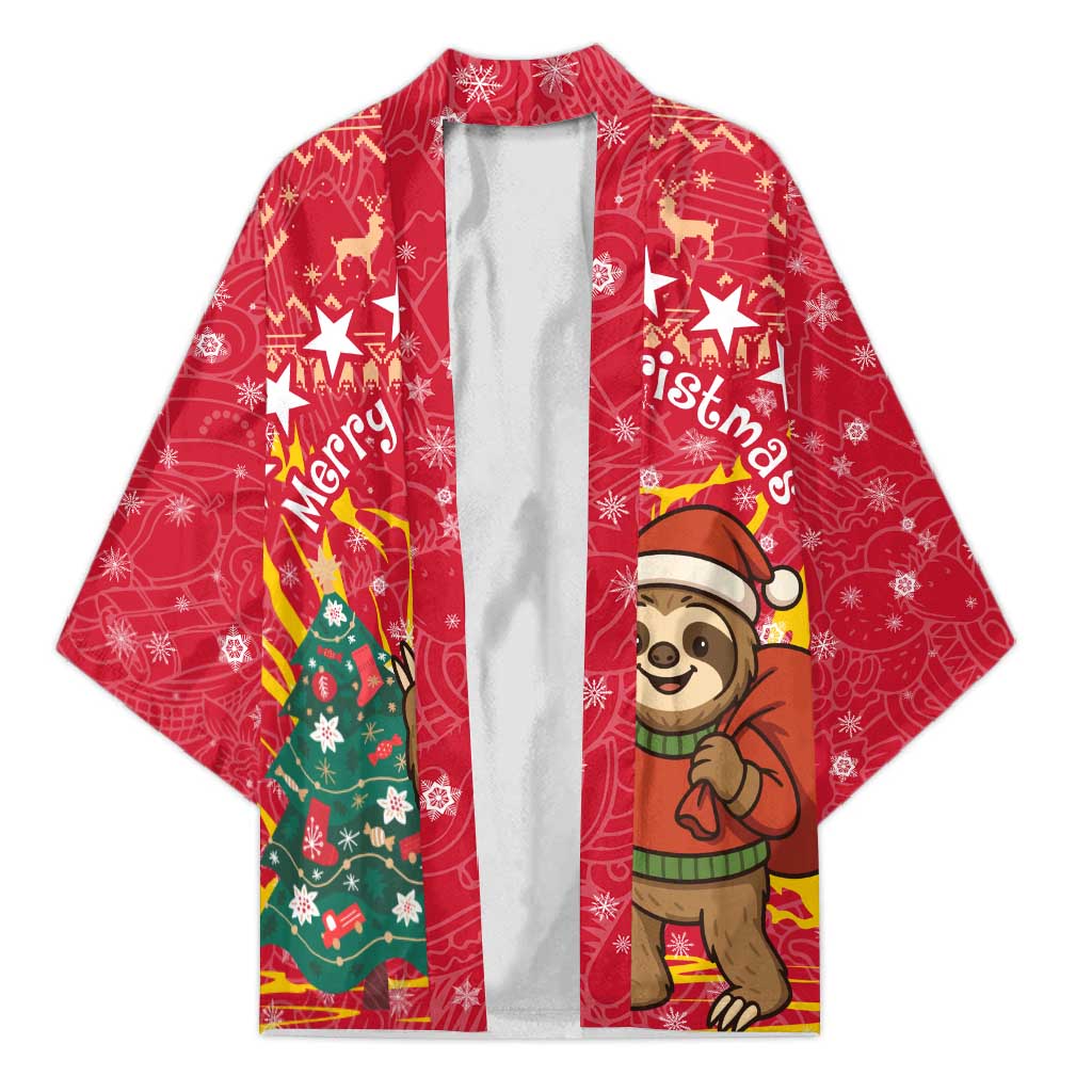 Venezuela Christmas Kimono with Santa Sloth Christmas Tree Stars and Red Festive - Wonder Print Shop