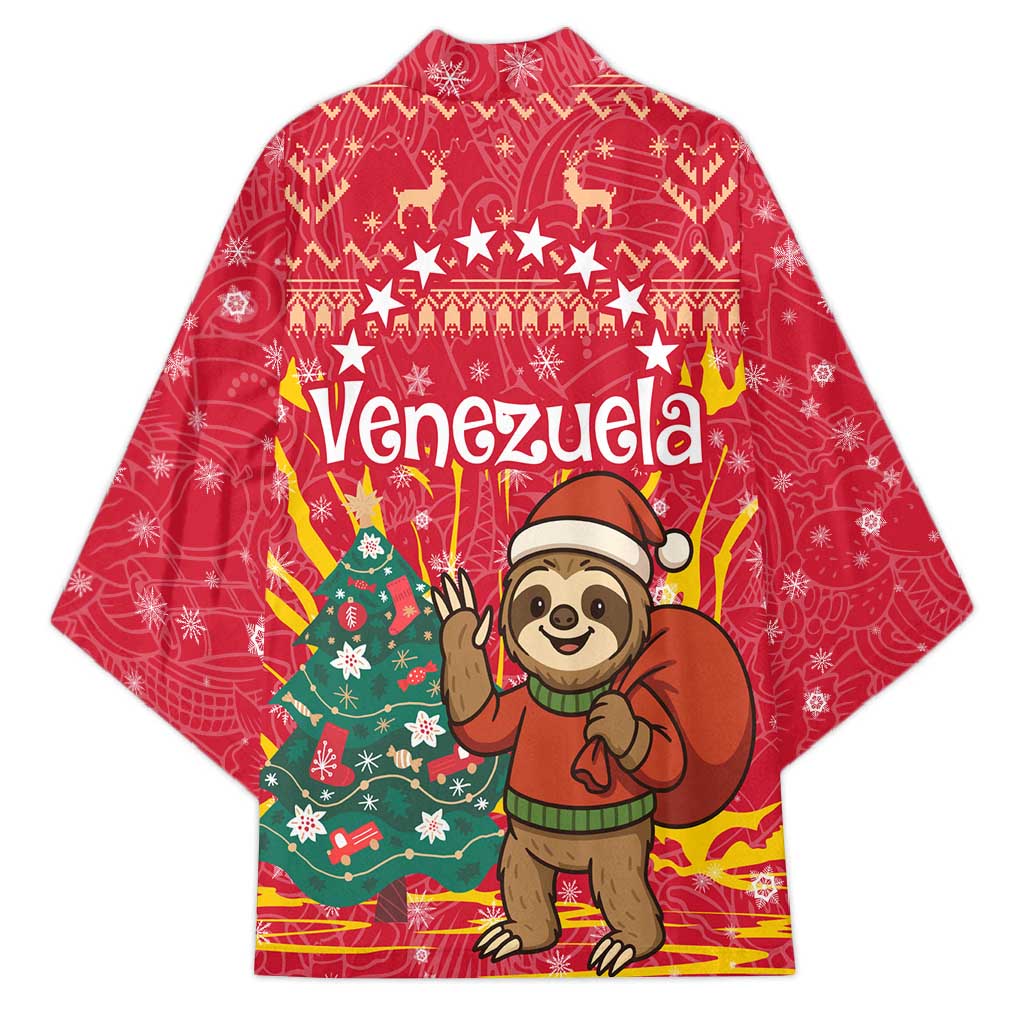 Venezuela Christmas Kimono with Santa Sloth Christmas Tree Stars and Red Festive - Wonder Print Shop
