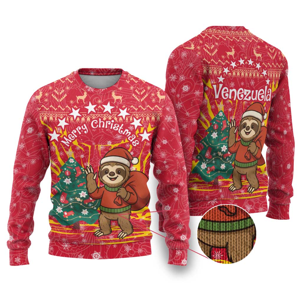 Venezuela Christmas Ugly Christmas Sweater with Santa Sloth Christmas Tree Stars and Red Festive - Wonder Print Shop
