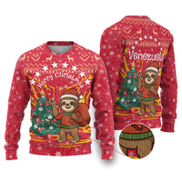Venezuela Christmas Ugly Christmas Sweater with Santa Sloth Christmas Tree Stars and Red Festive - Wonder Print Shop