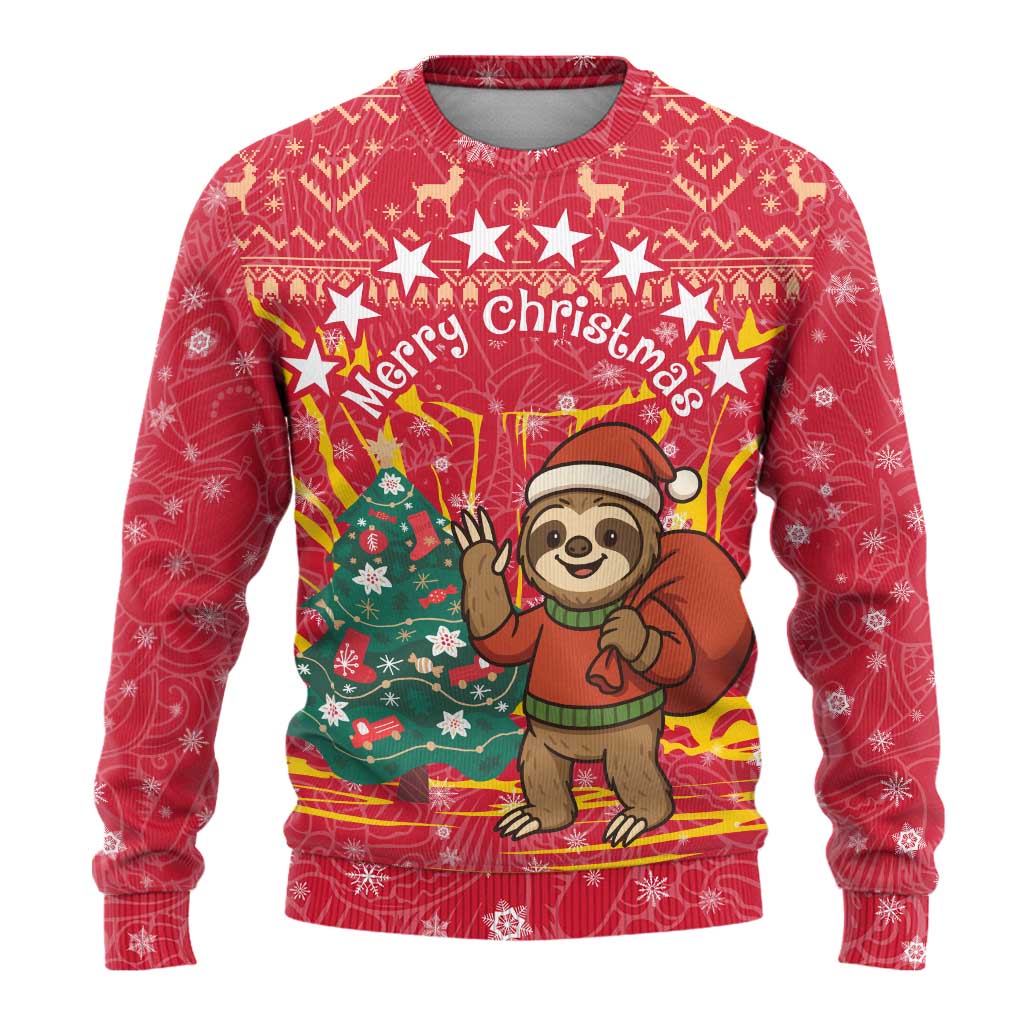 Venezuela Christmas Ugly Christmas Sweater with Santa Sloth Christmas Tree Stars and Red Festive - Wonder Print Shop