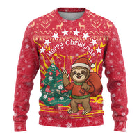 Venezuela Christmas Ugly Christmas Sweater with Santa Sloth Christmas Tree Stars and Red Festive - Wonder Print Shop