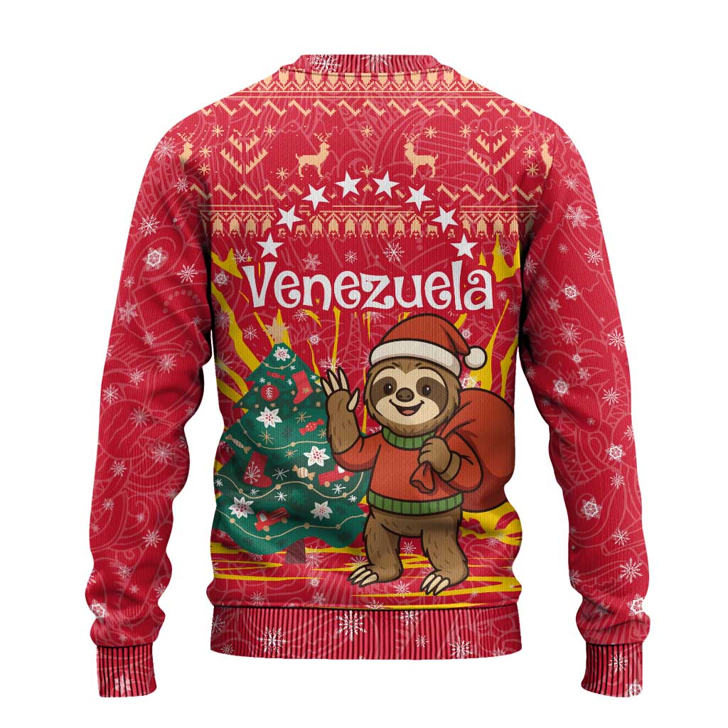 Venezuela Christmas Ugly Christmas Sweater with Santa Sloth Christmas Tree Stars and Red Festive - Wonder Print Shop