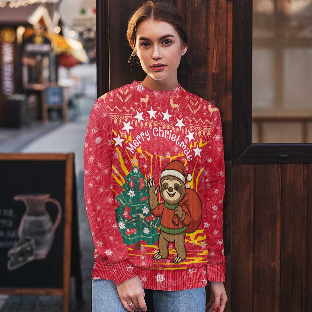 Venezuela Christmas Ugly Christmas Sweater with Santa Sloth Christmas Tree Stars and Red Festive - Wonder Print Shop