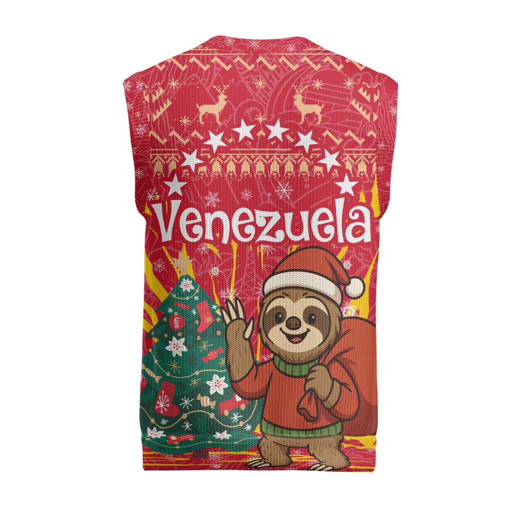 Venezuela Christmas Knitted V-Neck Vest with Santa Sloth Christmas Tree Stars and Red Festive - Wonder Print Shop