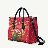 Venezuela Christmas Leather Bag with Santa Sloth Christmas Tree Stars and Red Festive - Wonder Print Shop