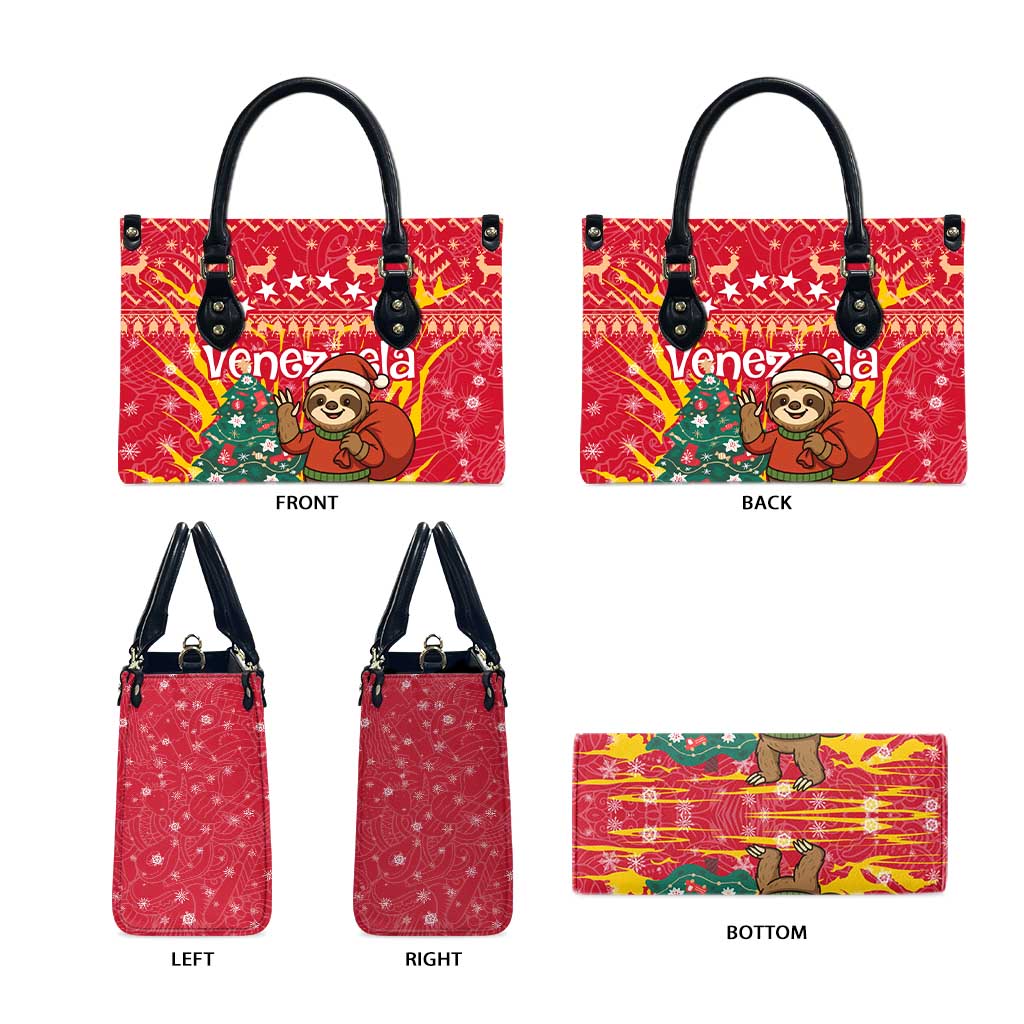 Venezuela Christmas Leather Bag with Santa Sloth Christmas Tree Stars and Red Festive - Wonder Print Shop