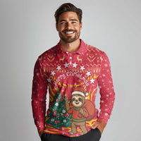 Venezuela Christmas Long Sleeve Polo Shirt with Santa Sloth Christmas Tree Stars and Red Festive - Wonder Print Shop