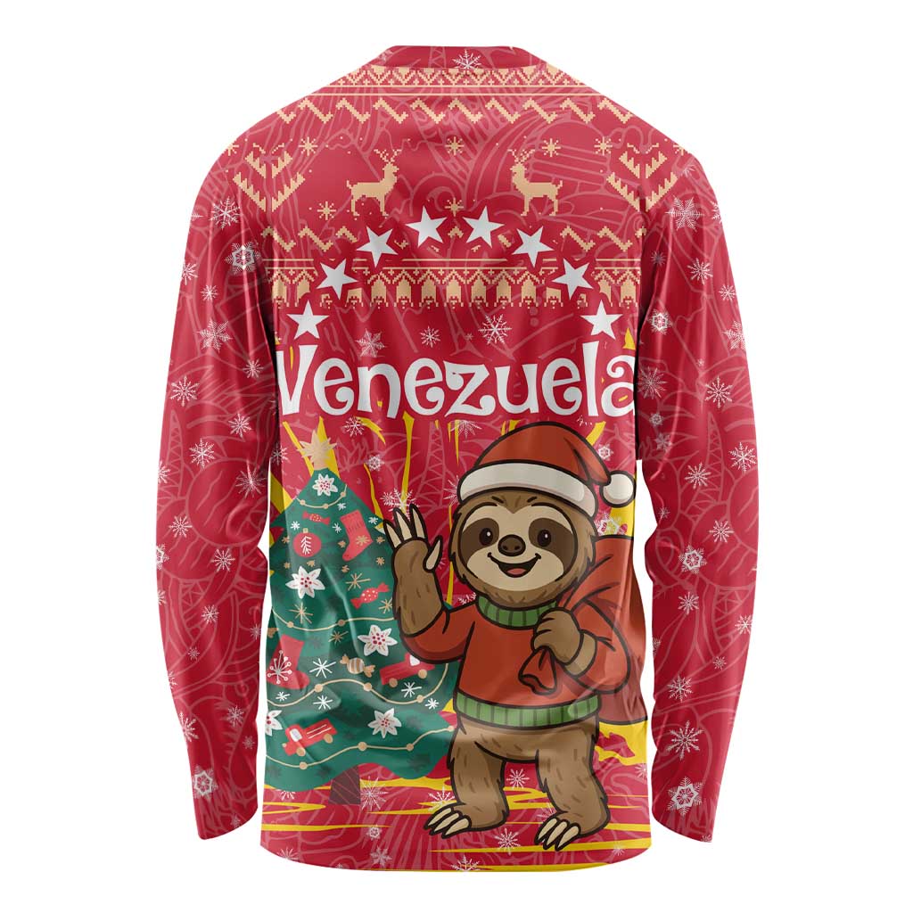 Venezuela Christmas Long Sleeve Shirt with Santa Sloth Christmas Tree Stars and Red Festive - Wonder Print Shop