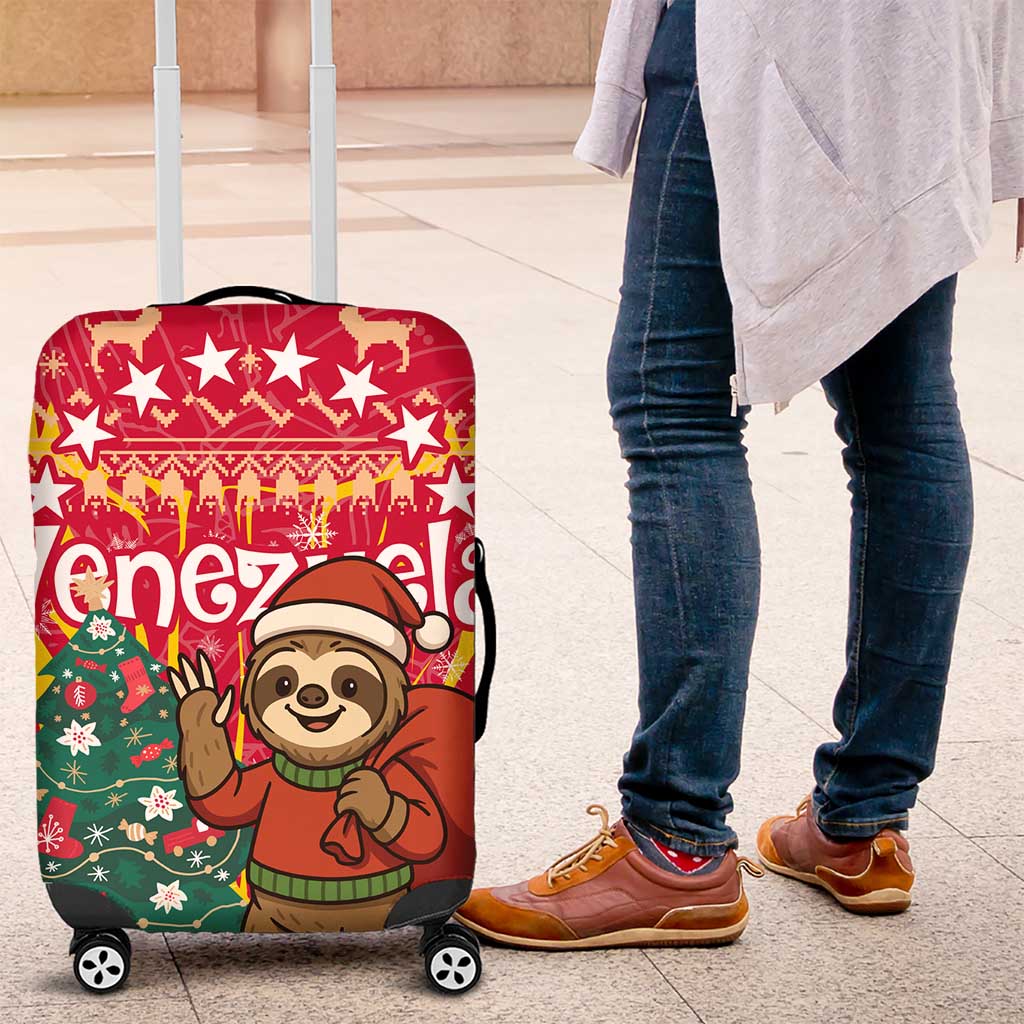 Venezuela Christmas Luggage Cover with Santa Sloth Christmas Tree Stars and Red Festive - Wonder Print Shop