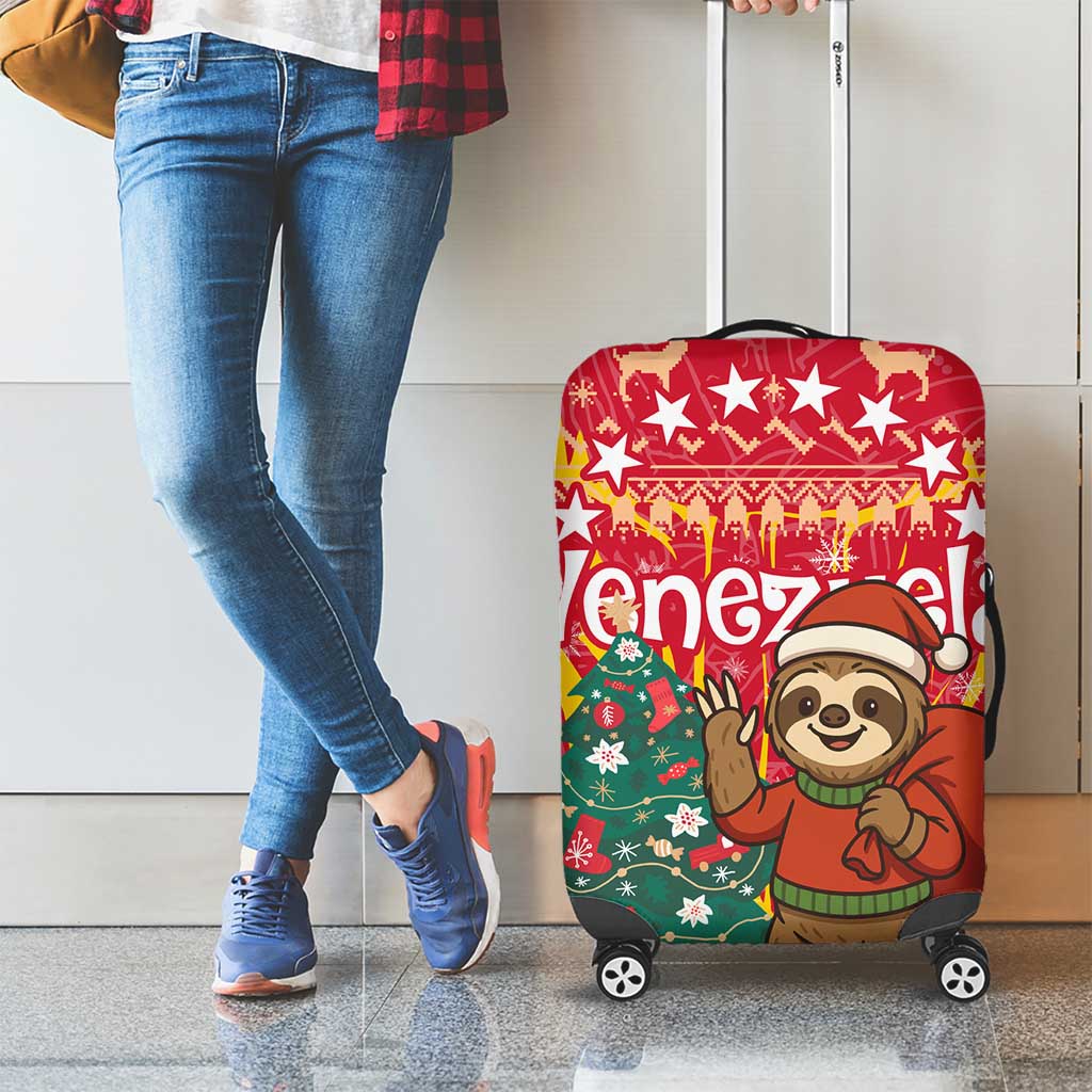 Venezuela Christmas Luggage Cover with Santa Sloth Christmas Tree Stars and Red Festive - Wonder Print Shop
