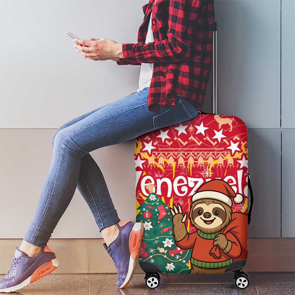 Venezuela Christmas Luggage Cover with Santa Sloth Christmas Tree Stars and Red Festive - Wonder Print Shop