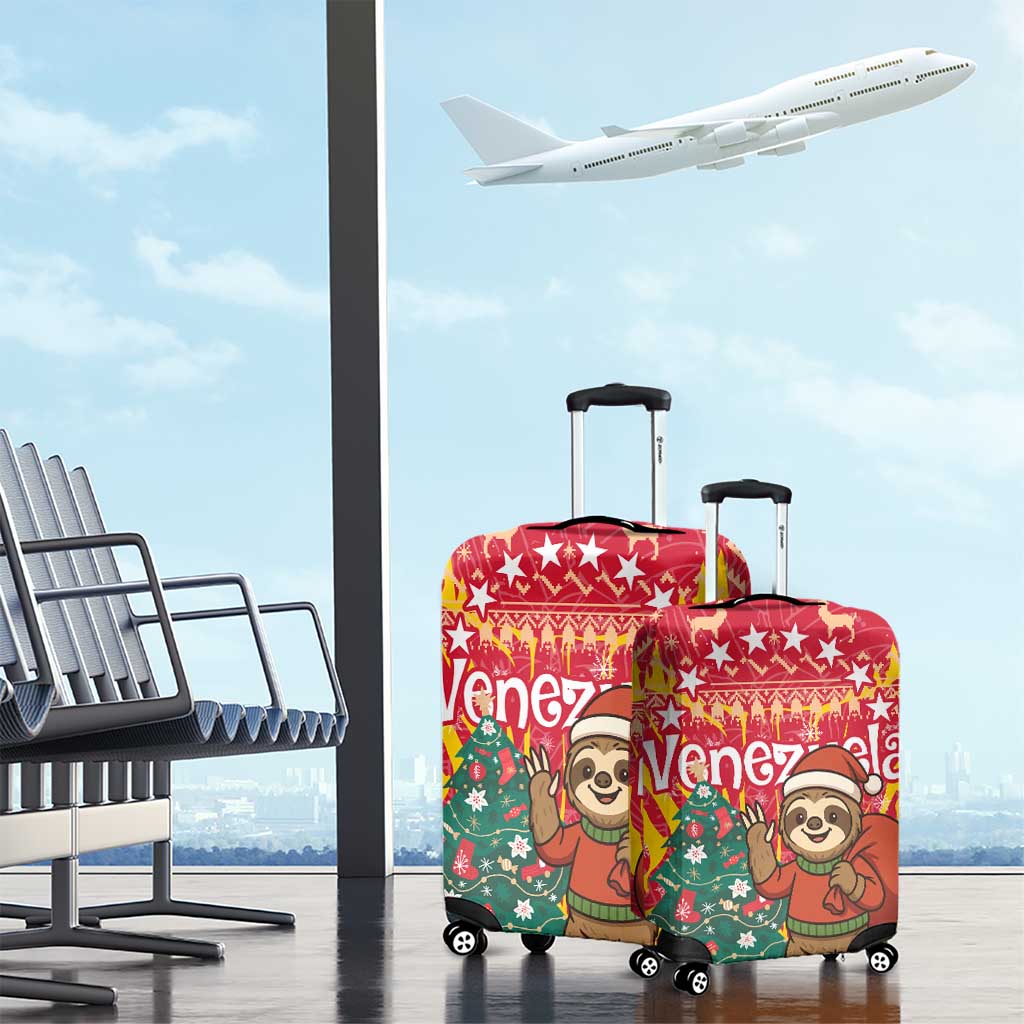 Venezuela Christmas Luggage Cover with Santa Sloth Christmas Tree Stars and Red Festive - Wonder Print Shop