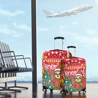 Venezuela Christmas Luggage Cover with Santa Sloth Christmas Tree Stars and Red Festive - Wonder Print Shop