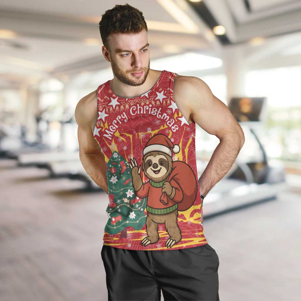 Venezuela Christmas Men Tank Top with Santa Sloth Christmas Tree Stars and Red Festive - Wonder Print Shop