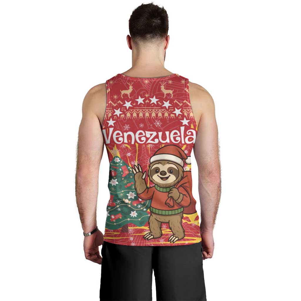 Venezuela Christmas Men Tank Top with Santa Sloth Christmas Tree Stars and Red Festive - Wonder Print Shop