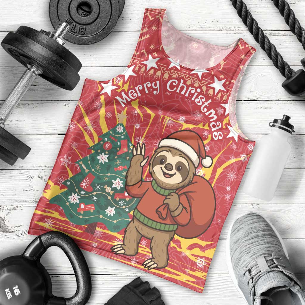 Venezuela Christmas Men Tank Top with Santa Sloth Christmas Tree Stars and Red Festive - Wonder Print Shop