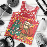 Venezuela Christmas Men Tank Top with Santa Sloth Christmas Tree Stars and Red Festive - Wonder Print Shop