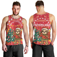 Venezuela Christmas Men Tank Top with Santa Sloth Christmas Tree Stars and Red Festive - Wonder Print Shop