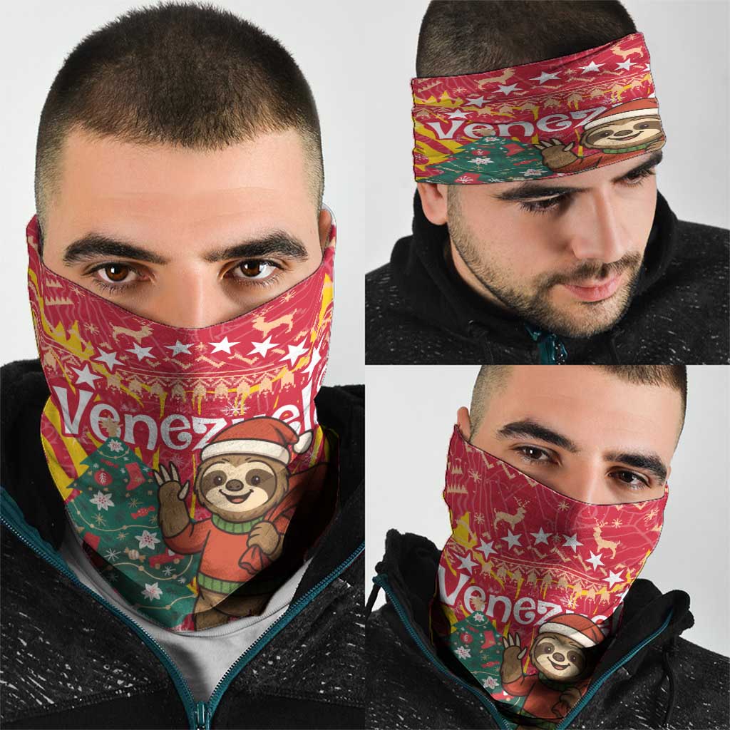 Venezuela Christmas Neck Gaiter with Santa Sloth Christmas Tree Stars and Red Festive - Wonder Print Shop