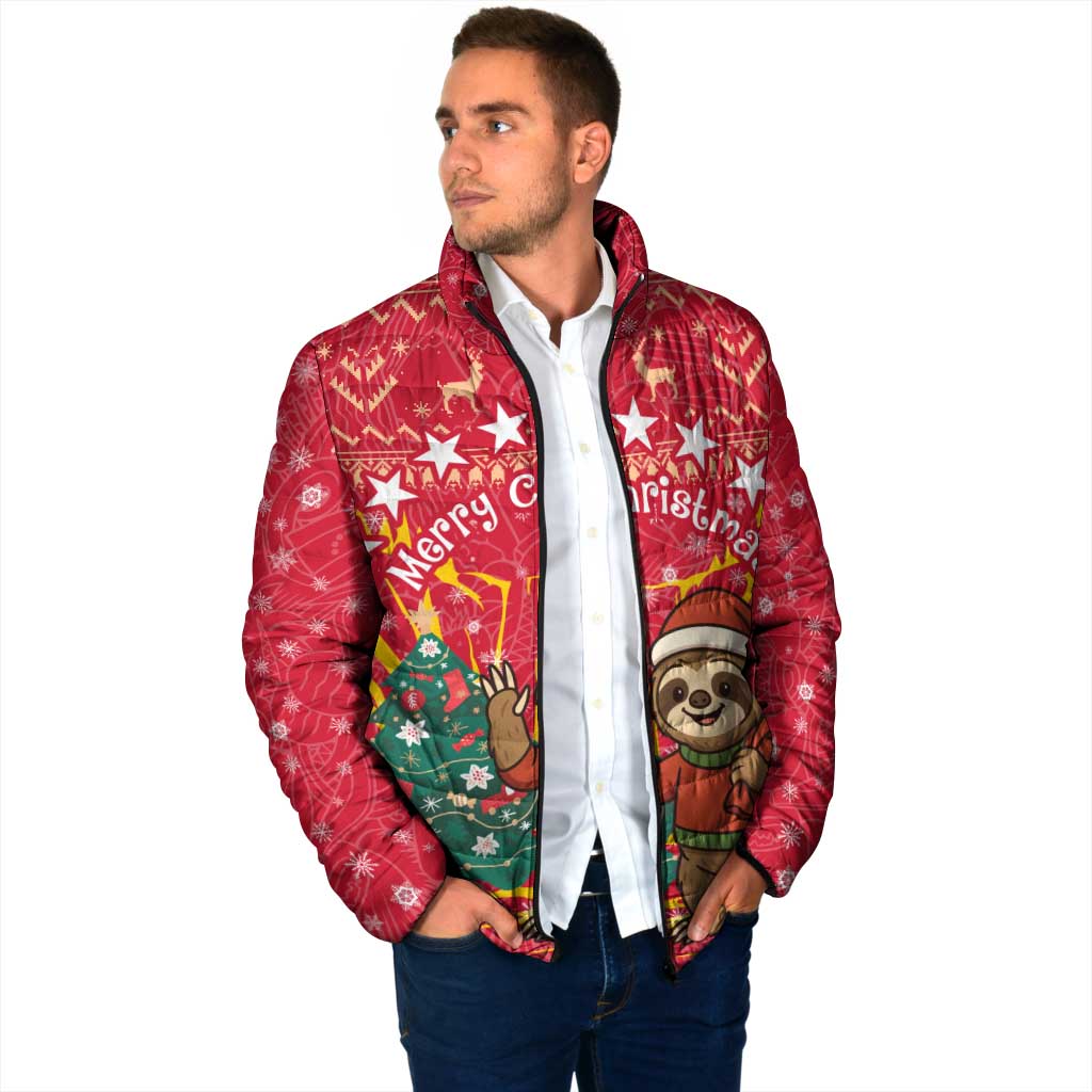 Venezuela Christmas Padded Jacket with Santa Sloth Christmas Tree Stars and Red Festive - Wonder Print Shop