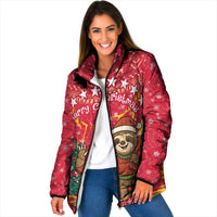 Venezuela Christmas Padded Jacket with Santa Sloth Christmas Tree Stars and Red Festive - Wonder Print Shop