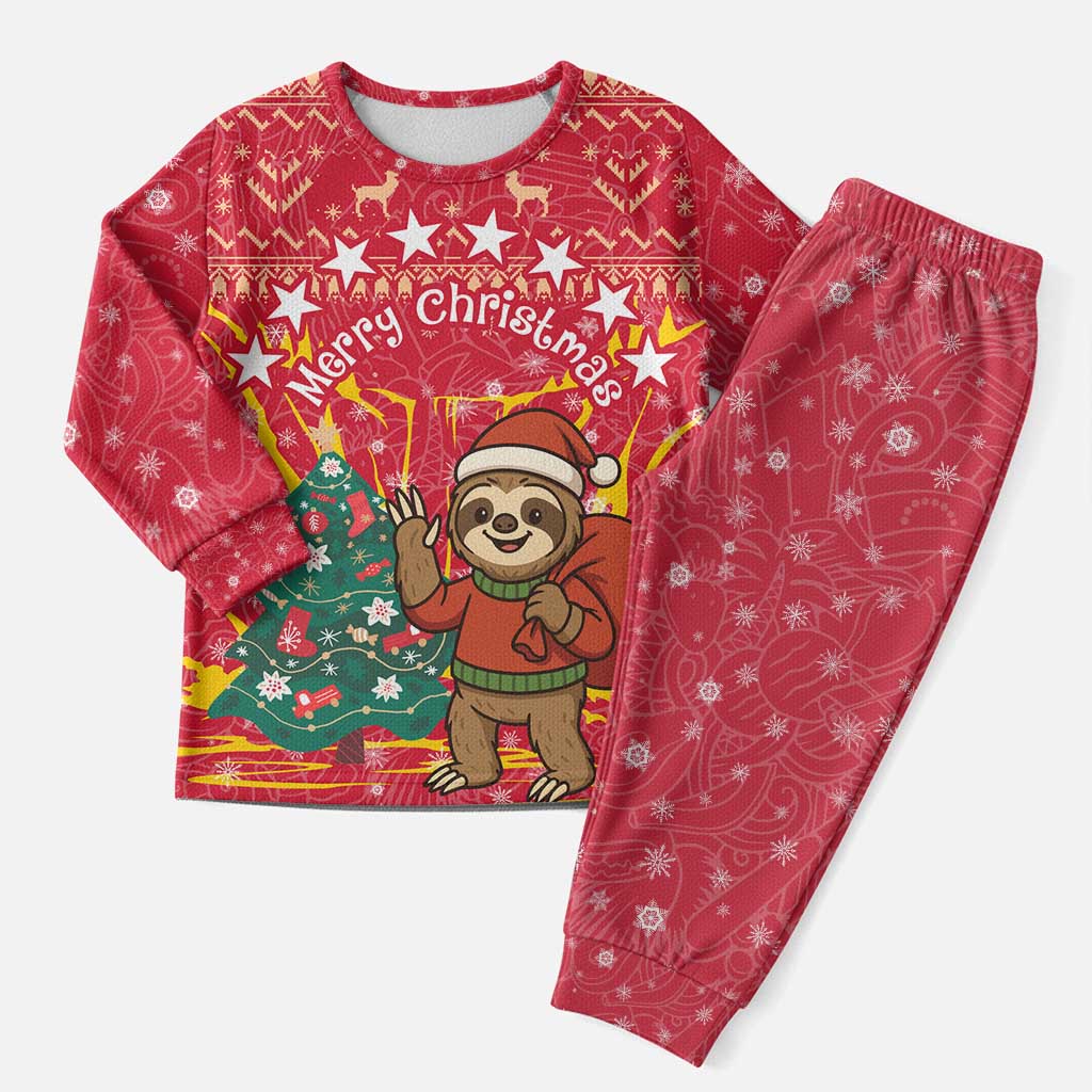 Venezuela Christmas Pajama Set with Santa Sloth Christmas Tree Stars and Red Festive - Wonder Print Shop