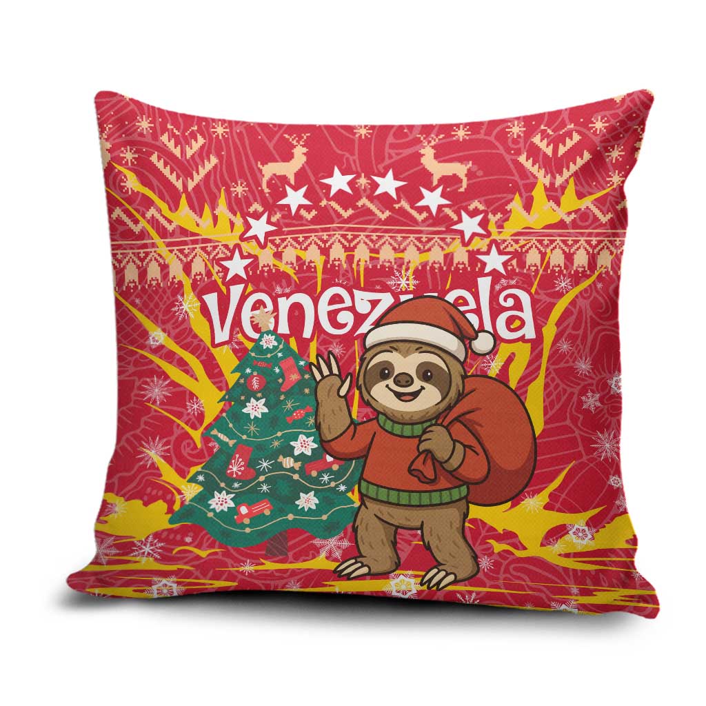 Venezuela Christmas Pillow Cover with Santa Sloth Christmas Tree Stars and Red Festive - Wonder Print Shop