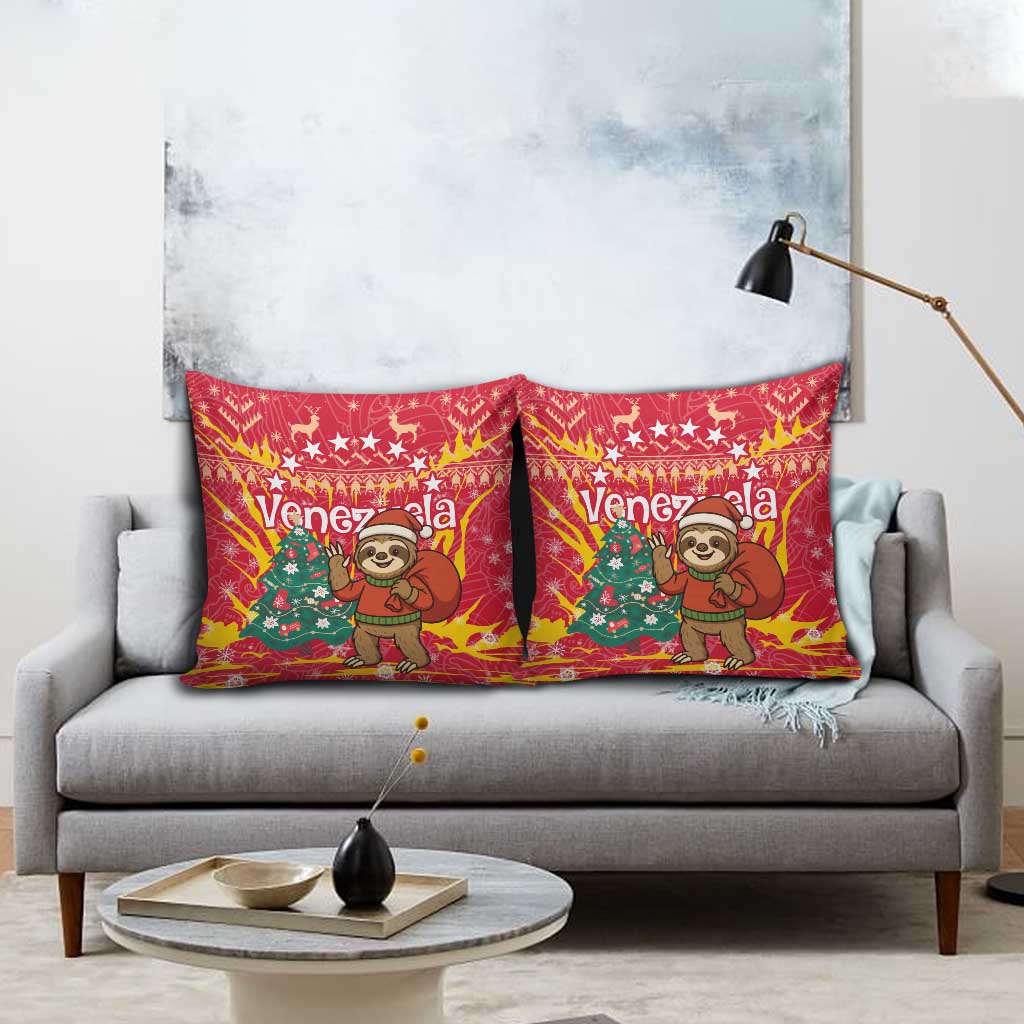 Venezuela Christmas Pillow Cover with Santa Sloth Christmas Tree Stars and Red Festive - Wonder Print Shop
