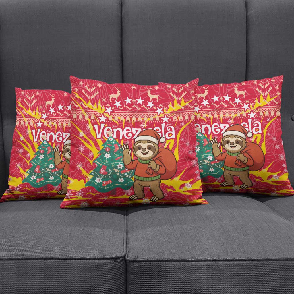 Venezuela Christmas Pillow Cover with Santa Sloth Christmas Tree Stars and Red Festive - Wonder Print Shop