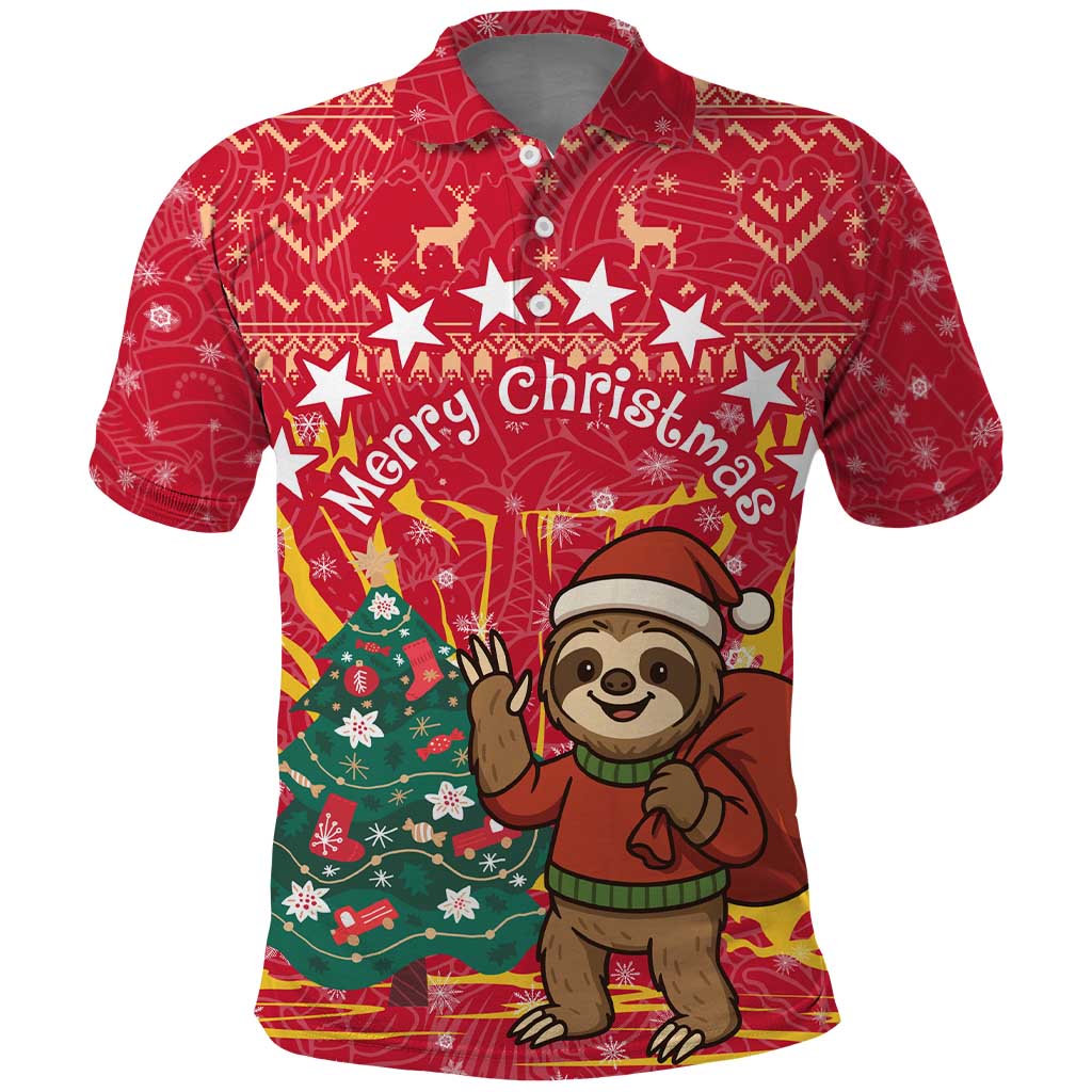 Venezuela Christmas Polo Shirt with Santa Sloth Christmas Tree Stars and Red Festive - Wonder Print Shop