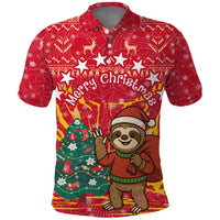 Venezuela Christmas Polo Shirt with Santa Sloth Christmas Tree Stars and Red Festive - Wonder Print Shop