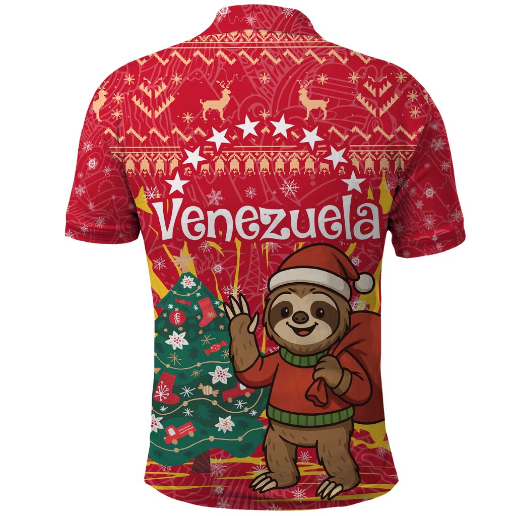 Venezuela Christmas Polo Shirt with Santa Sloth Christmas Tree Stars and Red Festive - Wonder Print Shop