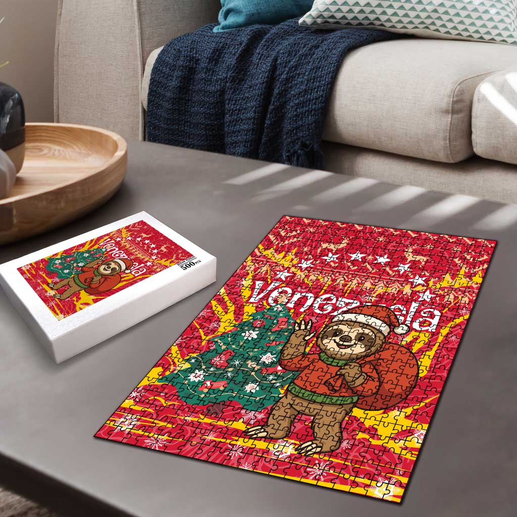 Venezuela Christmas Puzzle with Santa Sloth Christmas Tree Stars and Red Festive - Wonder Print Shop