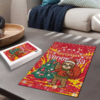 Venezuela Christmas Puzzle with Santa Sloth Christmas Tree Stars and Red Festive - Wonder Print Shop