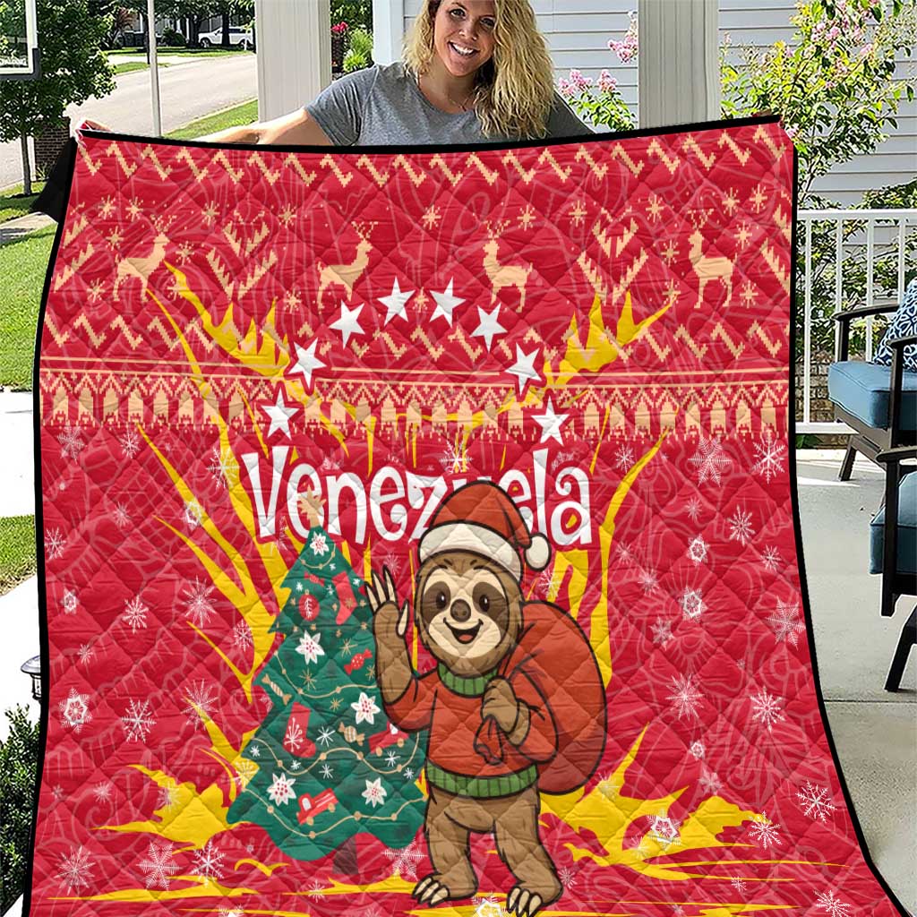 Venezuela Christmas Quilt with Santa Sloth Christmas Tree Stars and Red Festive - Wonder Print Shop