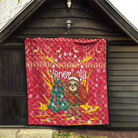 Venezuela Christmas Quilt with Santa Sloth Christmas Tree Stars and Red Festive - Wonder Print Shop