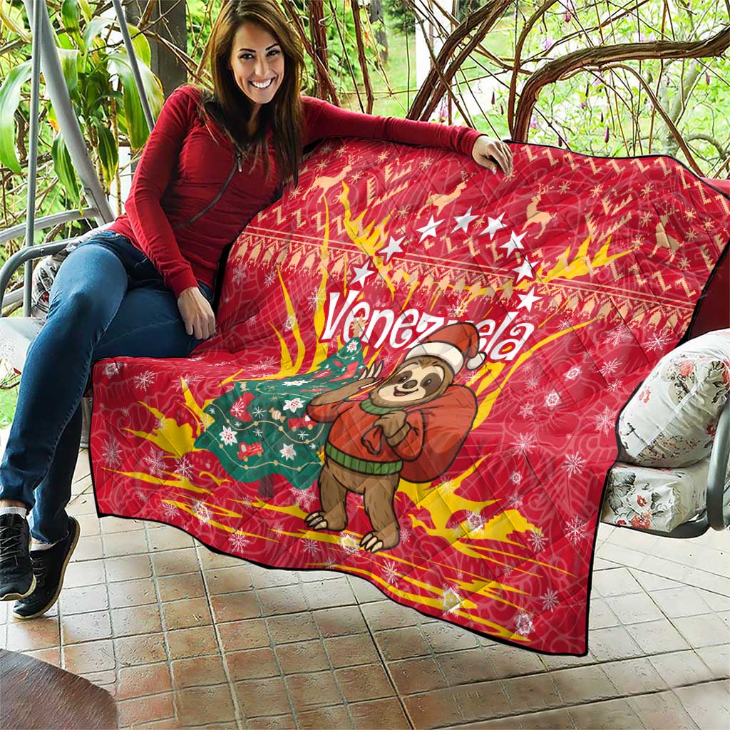 Venezuela Christmas Quilt with Santa Sloth Christmas Tree Stars and Red Festive - Wonder Print Shop