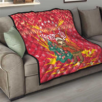Venezuela Christmas Quilt with Santa Sloth Christmas Tree Stars and Red Festive - Wonder Print Shop