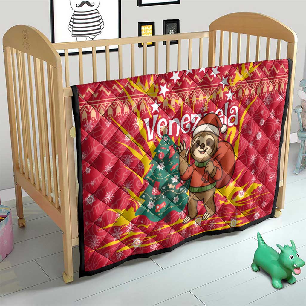 Venezuela Christmas Quilt with Santa Sloth Christmas Tree Stars and Red Festive - Wonder Print Shop