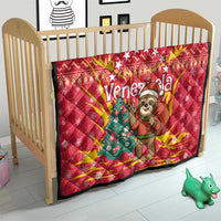 Venezuela Christmas Quilt with Santa Sloth Christmas Tree Stars and Red Festive - Wonder Print Shop