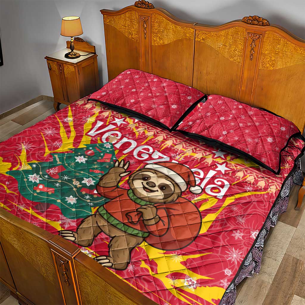 Venezuela Christmas Quilt Bed Set with Santa Sloth Christmas Tree Stars and Red Festive - Wonder Print Shop