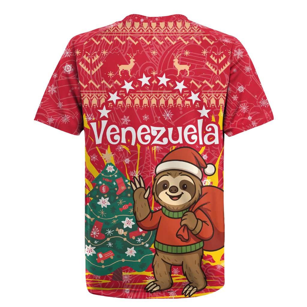 Venezuela Christmas Rugby Jersey with Santa Sloth Christmas Tree Stars and Red Festive - Wonder Print Shop