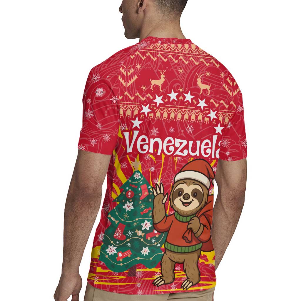 Venezuela Christmas Rugby Jersey with Santa Sloth Christmas Tree Stars and Red Festive - Wonder Print Shop