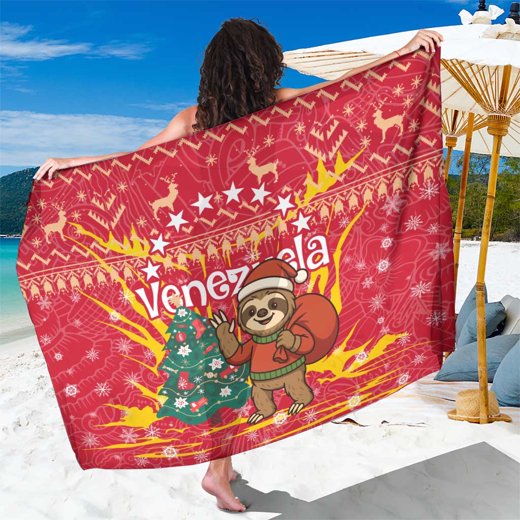 Venezuela Christmas Sarong with Santa Sloth Christmas Tree Stars and Red Festive - Wonder Print Shop