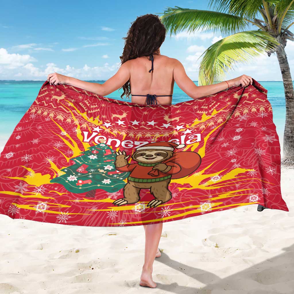 Venezuela Christmas Sarong with Santa Sloth Christmas Tree Stars and Red Festive - Wonder Print Shop
